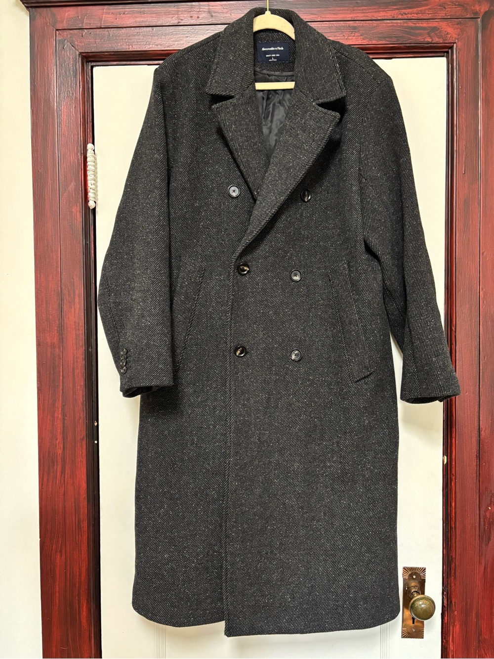 Men's Abercrombie Double-Breasted Wool Blend Overcoat - Charcoal Gray
